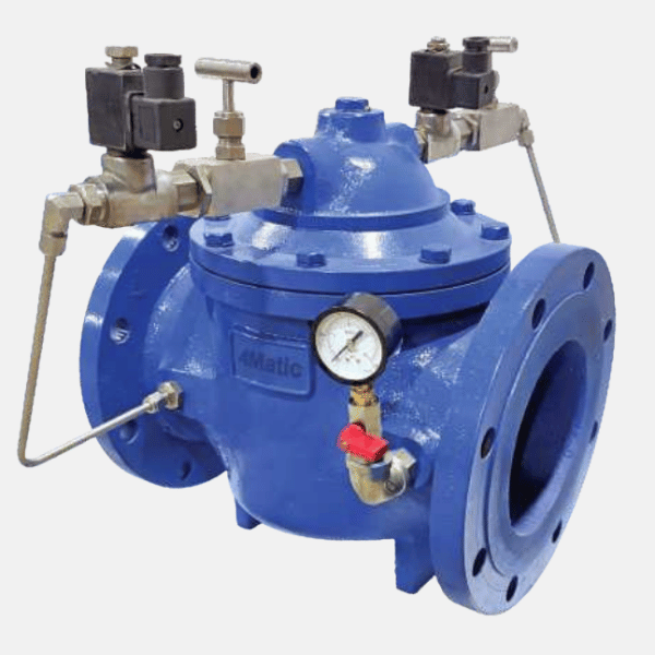 Dual solenoid operated flow control valve